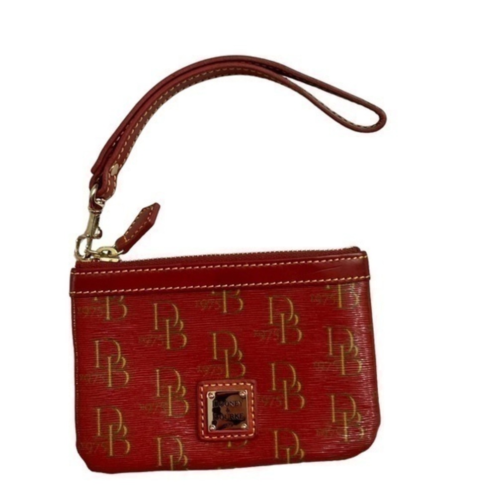 Dooney and Bourke signature db red tan wristlet clutch bag